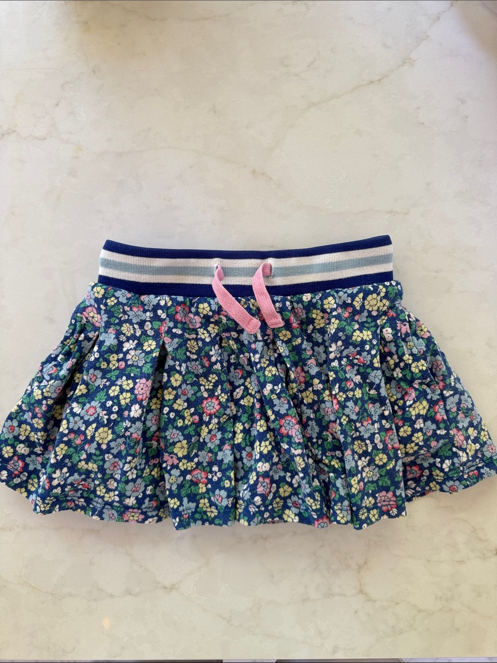 Mini Boden Blue Floral Skort with Pink Drawstring